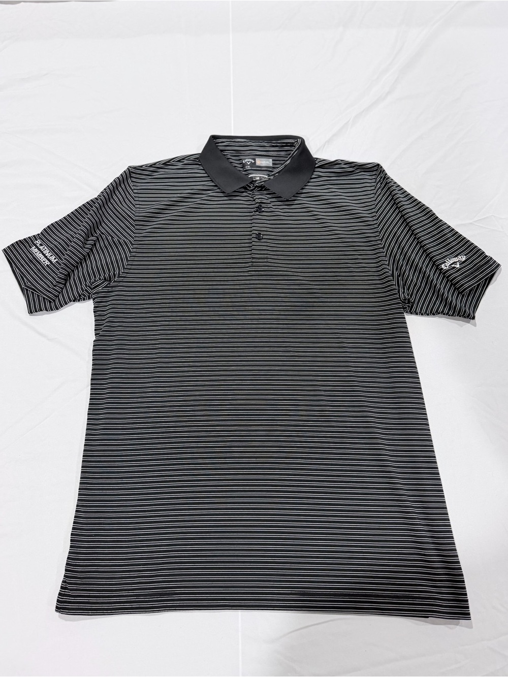 Callaway Men’s Polo Shirt,L, Black and White Stripes